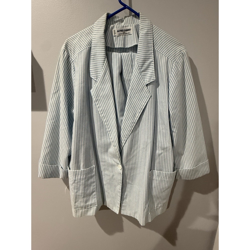 Alfred Dunner Sz 20 Spring Light Blue & White Pants Suit Set 2 Piece Womens G‎